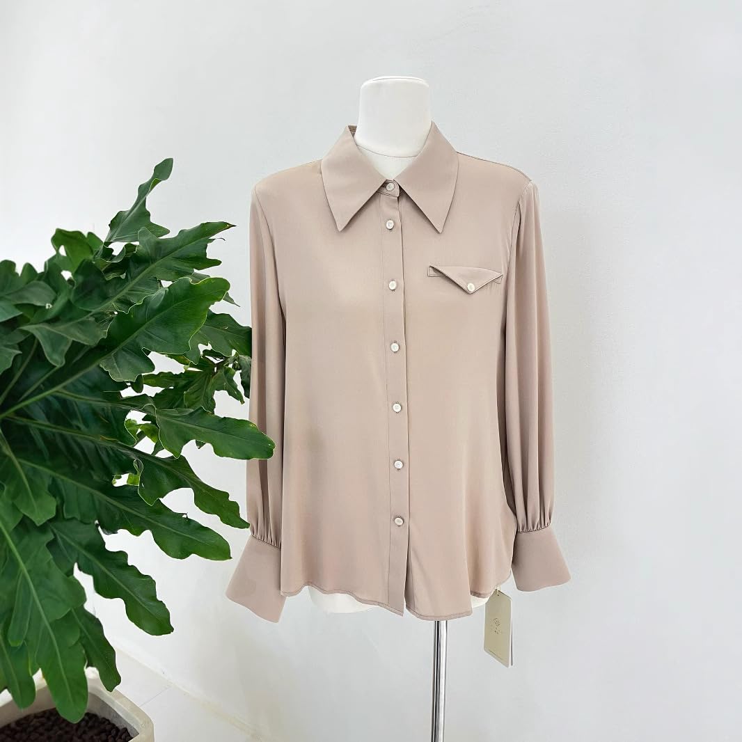 Donna Blusa da Ufficio in Seta Cr锚pe Stretch