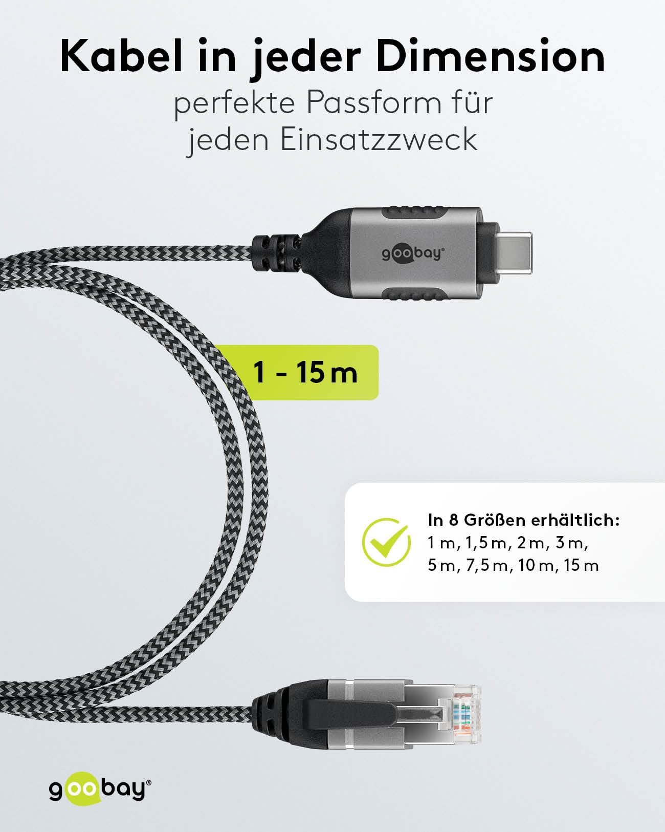 goobay USB-C 3.1 auf RJ45 Ethernet CAT 6 Kabel Slim/Adapterkabel/stabile kabelgebundene Internetverbindung mit Router/Netzwerk Switch/USB auf RJ45 Adapter / 1 Gbit/s / 15 Meter / 74408