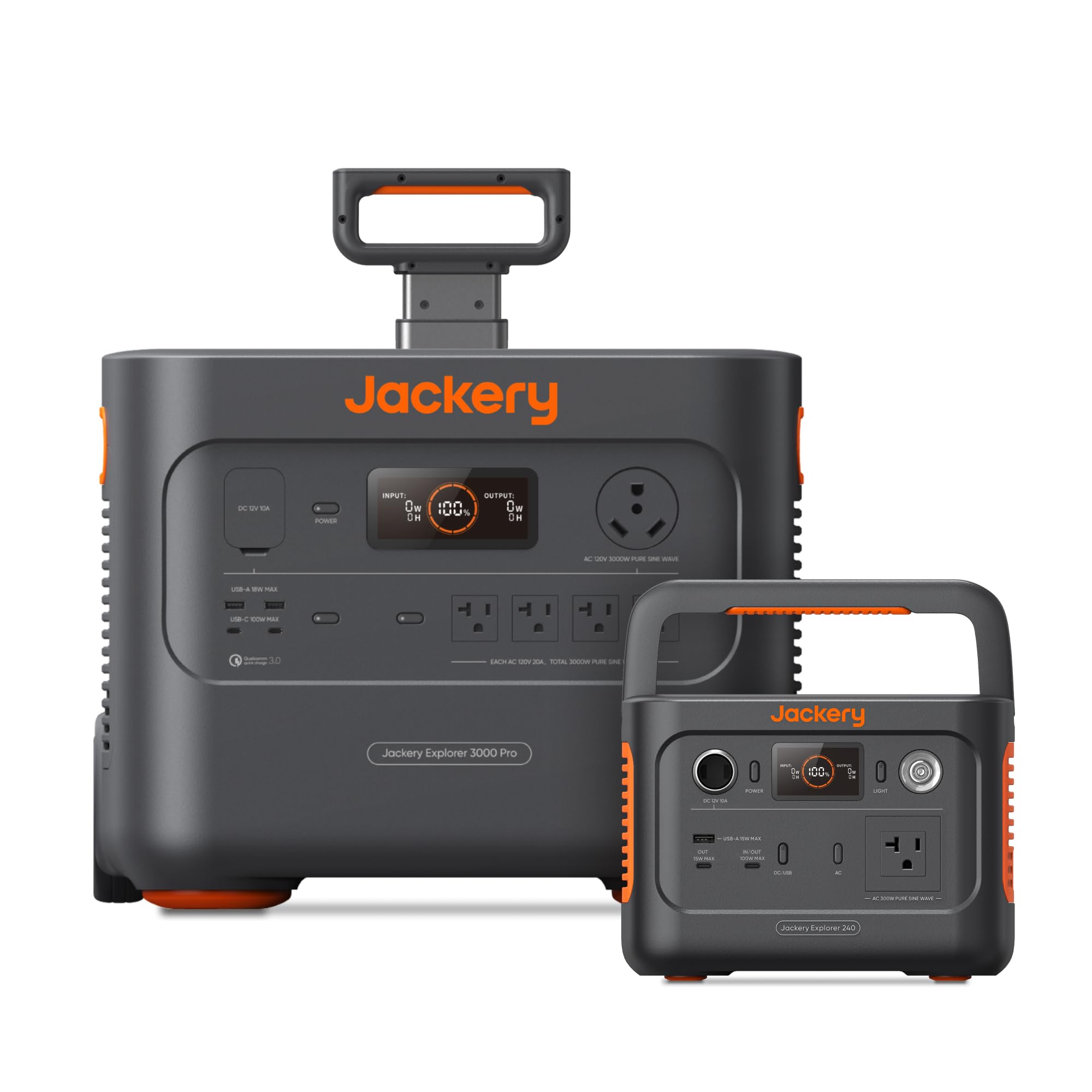 Jackery Portable Power Station Explorer 3000 Pro, Solar Generator 3024Wh with Jackery Explorer 240 v2 Portable Power Station, 256Wh LiFePO4 Battery with 300W AC/100W USB-C Output