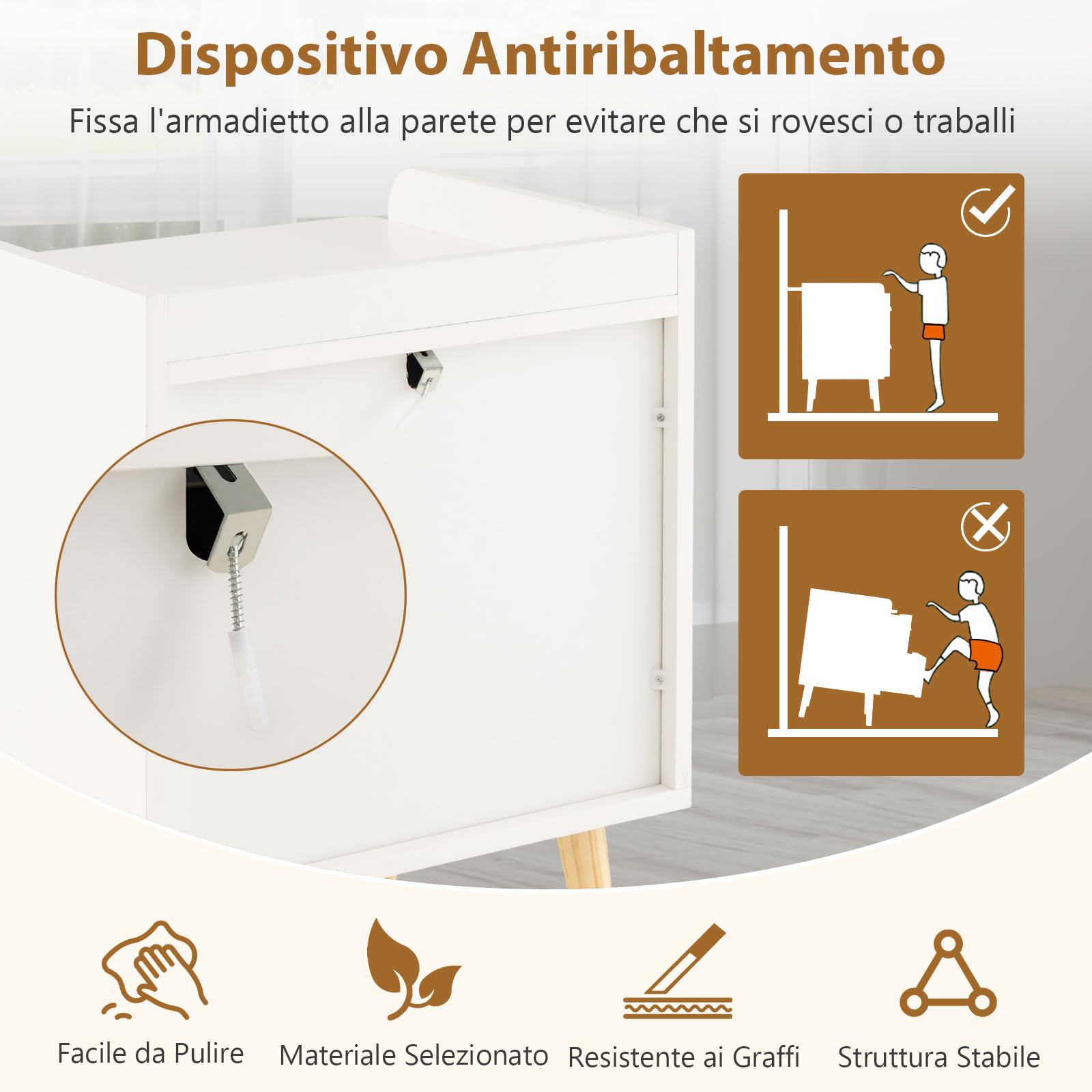 COSTWAY Comodino da Camera da Letto in Legno, 45 x 40 x 57 cm