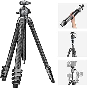 Neewer LiteTrip LT34 Carbon Fiber Travel Tripod - 62" Max Height, 22lb Load, Removable Ball Head, Arca Compatible