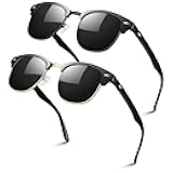 LINVO Polarized Semi Rimless Sunglasses for Men Women, Classic Retro Shades Half Frame Driving Sun Glasses UV Protection