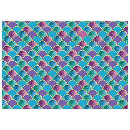 Allenjoy 7x5ft Soft Fabric Under The Sea Mermaid Scales Backdrop for Photography Pictures Girls Birthday Party Gold Glitter Purple Blue Newborn Princess Baby Shower Decoration Photo Booth Props