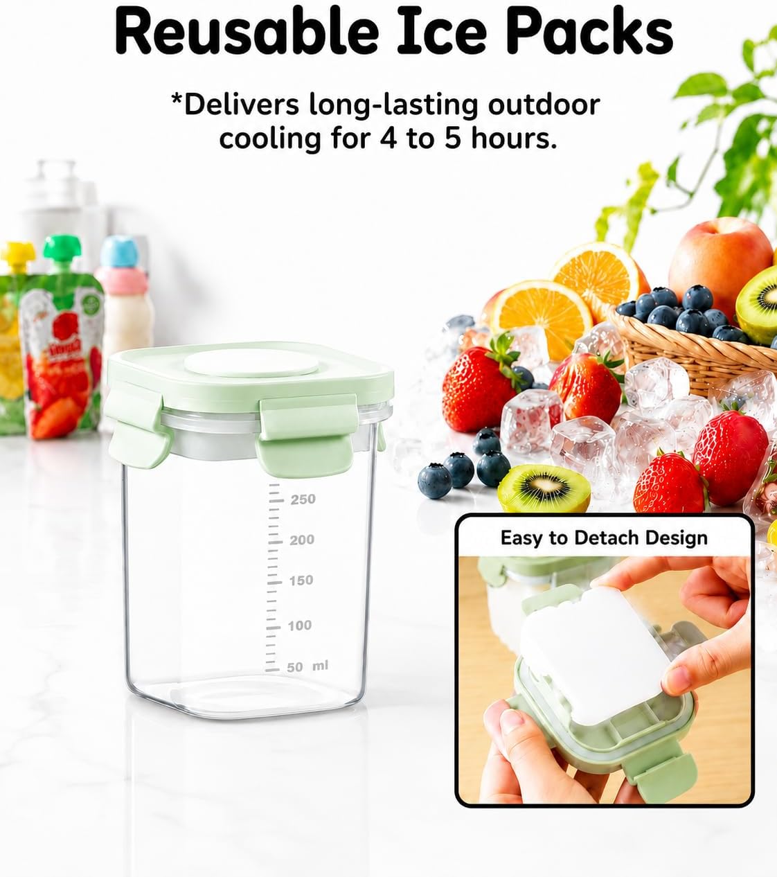 Snackle Box Container with Reusable Ice Pack, 10.1 oz, Green image 3