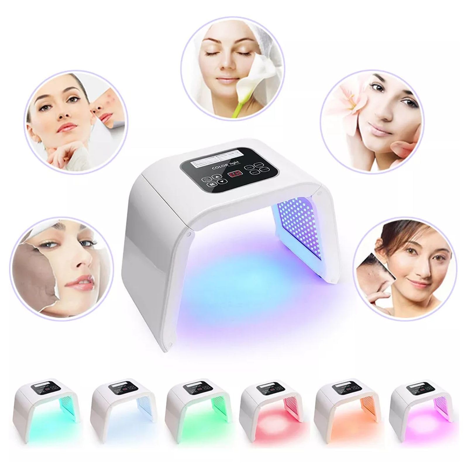 7 colori LED Photon Terapia – Lampada di bellezza per maschera facciale, ringiovanimento della pelle, trattamento dell'acne, anti-invecchiamento, elasticità della pelle e ingrandimento dei pori