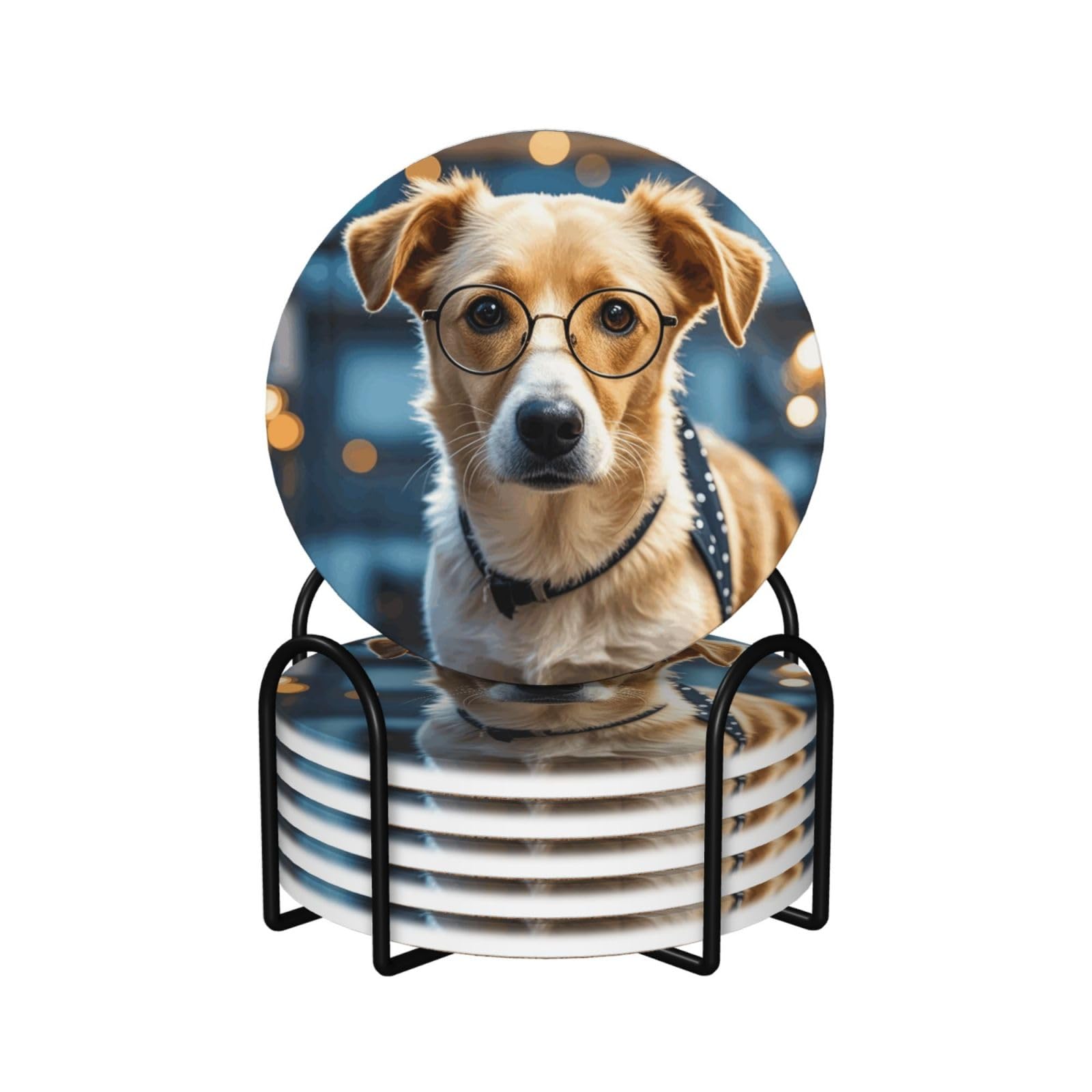 Sous-verres en céramique absorbants chien x6 avec support pour table