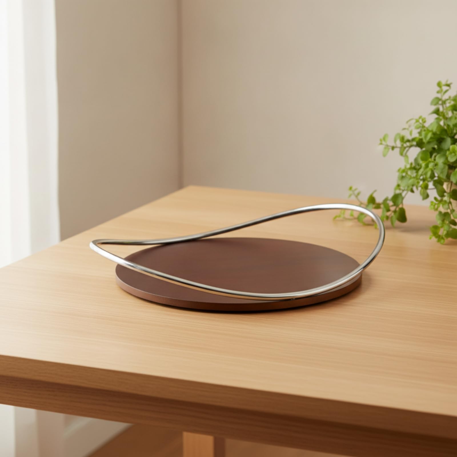 Bandeja Metálica Decorativa Borde Metálico Bandeja Ovalada Baja Adorno para Salón, Beige con Bandeja Dorada, Bandeja De Cuero Beige con Asa Dorada