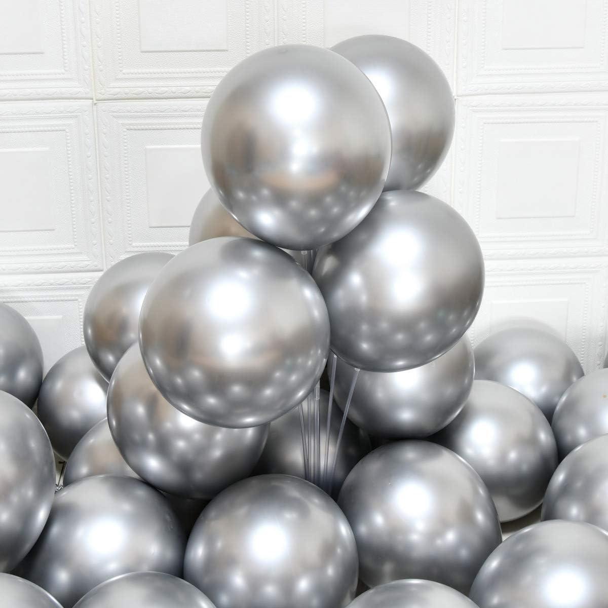 Party Balloons 12 inch 50 Pcs Latex Metallic Balloons Chrome Balloons Birthday Balloons Shiny