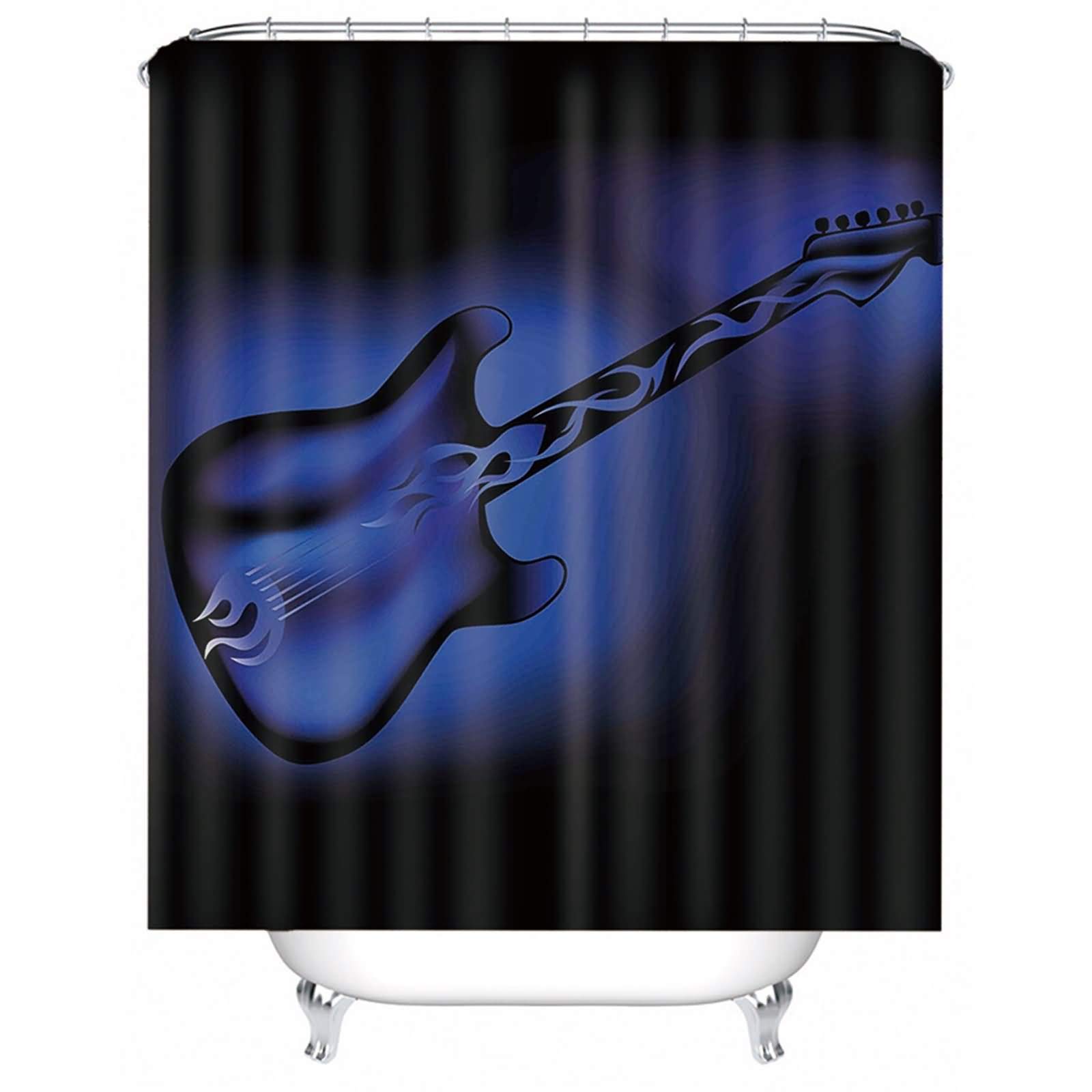 Rideau de douche van aménagé 180x180cm bleu foncé et noir avec motif de guitare