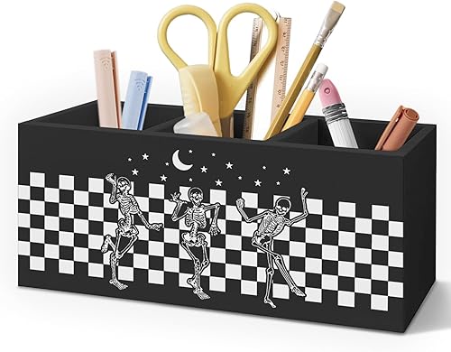 Portalápices de madera de esqueleto gótico para accesorios de escritorio, decoración de escritorio gótica de bruja, divertido esqueleto bailando a