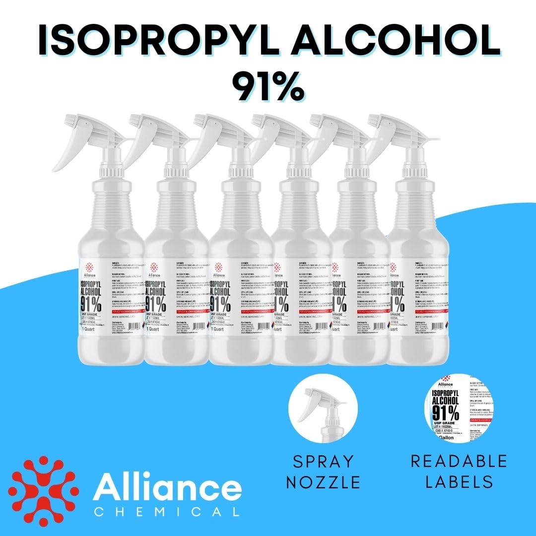 Isopropyl Alcohol 91% USP Grade - 4 Quarts w/Spray Top - Medical Grade Rubbing Alcohol - Made in America - Alliance Chemical