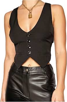 Taoocy Women's V Neck Button Down Crop Vest Top Business