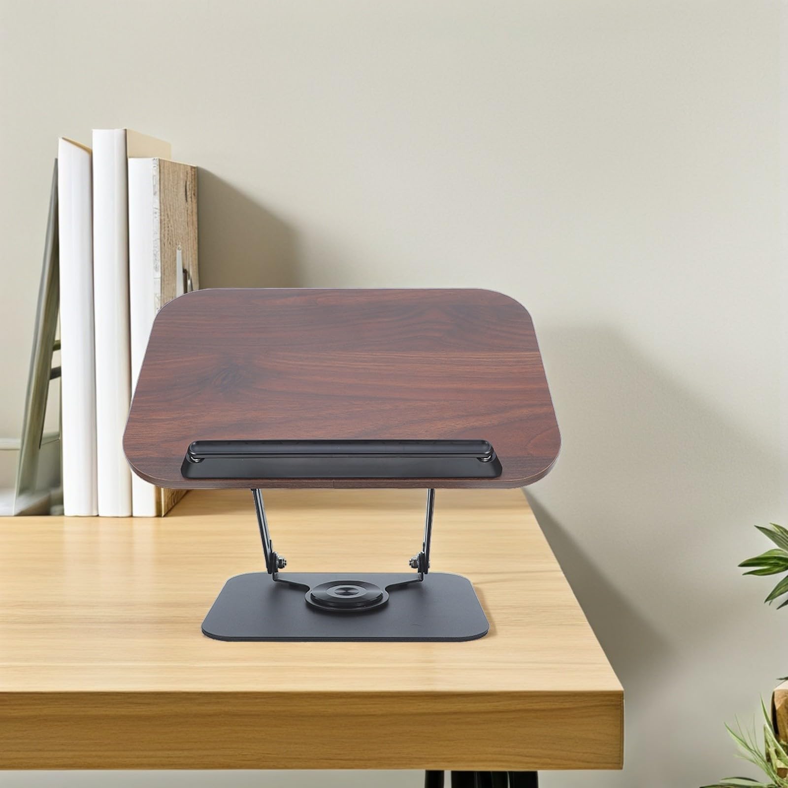 USHOBE Supporto per Libri Multifunzionale in Legno e Acciaio al Carbonio con Base Girevole a 360° Altezza Regolabile per Scrivania e Lettura a Mani Libere