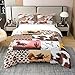 Western Cowboy Duvet Cover Set 100% Cotton for Kids Boys Girls Bull Skull Horse Print Comforter Cover Set Queen Size Geometric Plaid Grid Bedding Set BedCactus Pink Bedspread Cover Bedding Collection