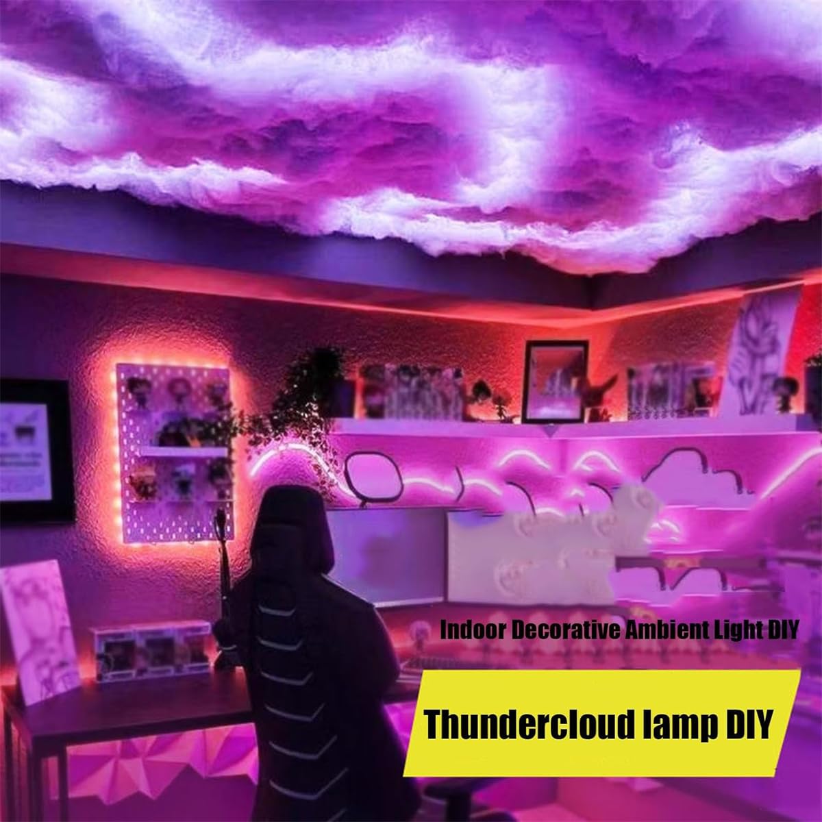 Zestaw oświetlenia LED 3D chmura burzowa lampa RGB, bawełniana taśma LED zsynchronizowana z muzyką, kreatywna lampa "zrób to sam" wielokolorowa, 5 m / 16,4 stóp