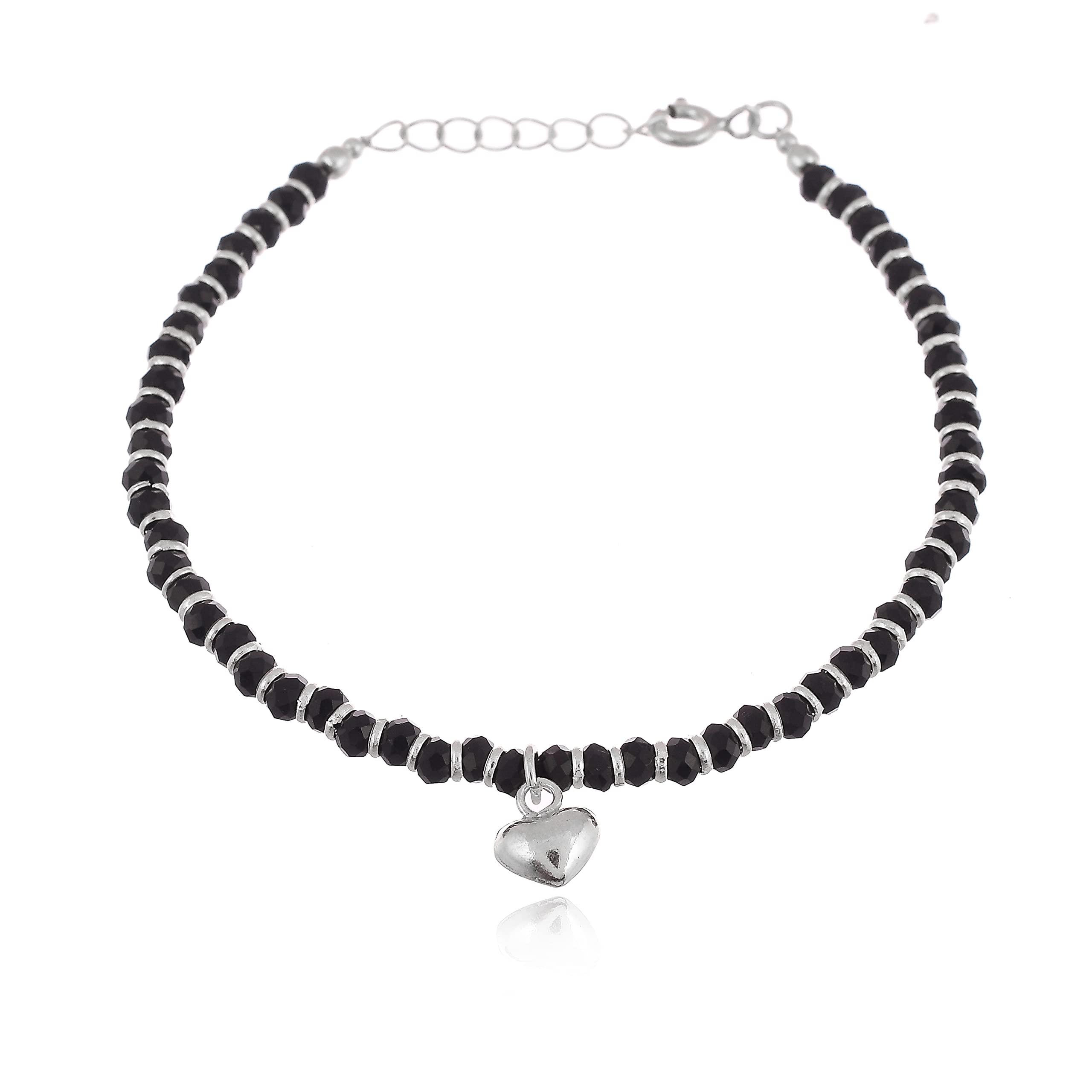 NEMICHAND JEWELS Sterling Silver Nazariya with Black Crystals Heart Charm for Women 92.5% Pure Silver Bracelet for Women (7 inch + Extension) (B0B6GGV5P7) Amazon Price History, Amazon Price Tracker