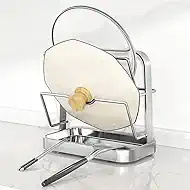304 Stainless Steel Pot Lid Holder, Kitchen Pot Lid Storage Rack/Pot Lid Organizer, Spoon and Lid Rest for Stove Top/Countertop, Multi-Functional Utensil Rest (2 levels)