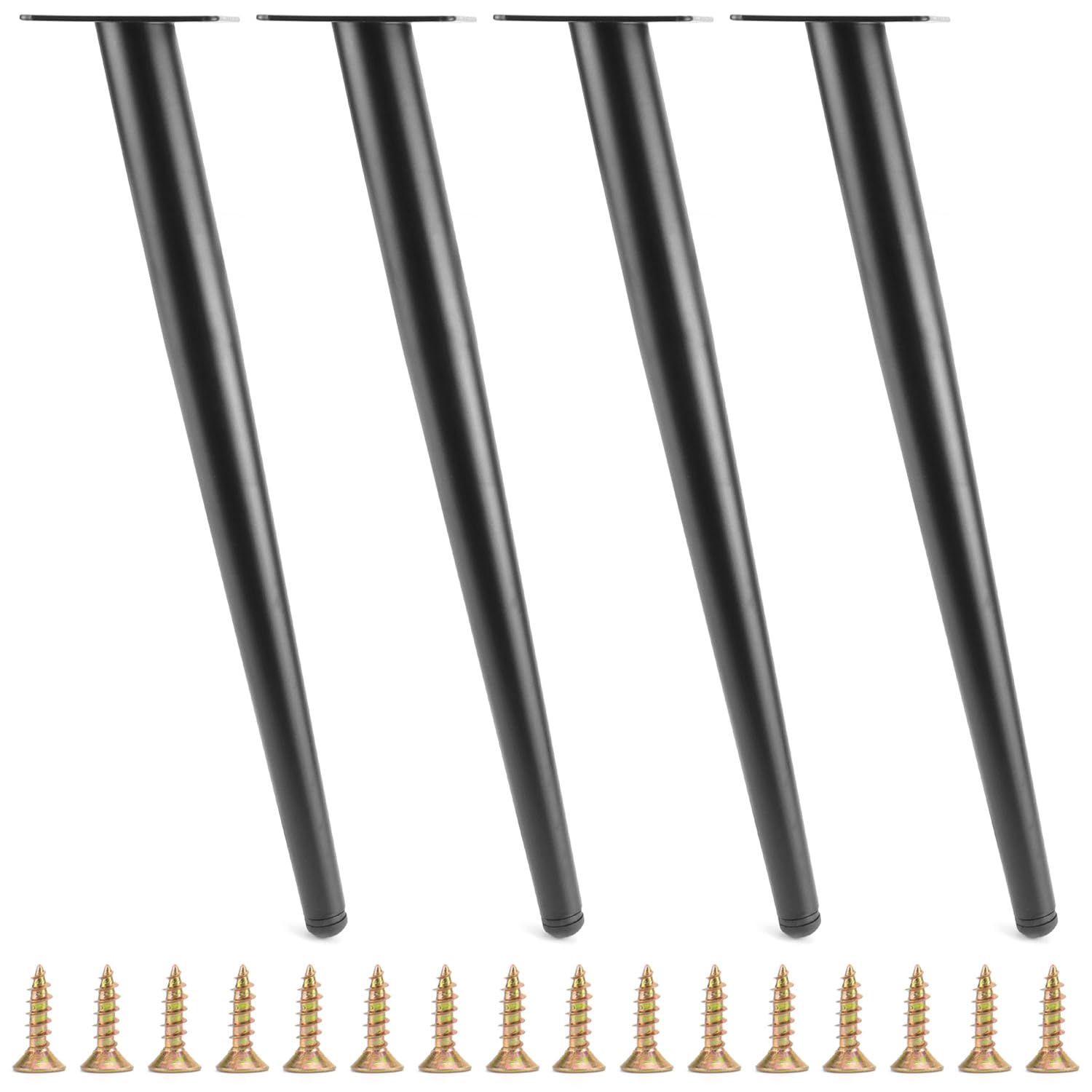 QWORK® 4 Pièces Pieds de Meuble en Acier 40cm, Pieds Inclinés avec Base Antidérapants pour Table Basse/Table de Chevet/Armoires/Chaises