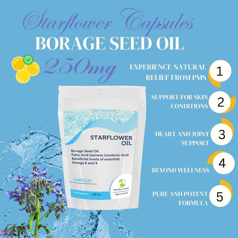 STARFLOWER Capsule Softgel all'olio di semi di borragine, 250 mg di acido gamma-linolenico, formula migliorata per una salute ottimale