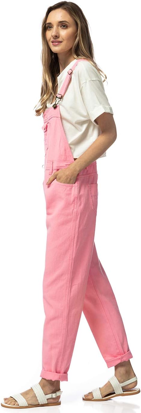 Anna-Kaci Womens Vintage Wash Straight Leg Denim Overalls With Pocket Bib