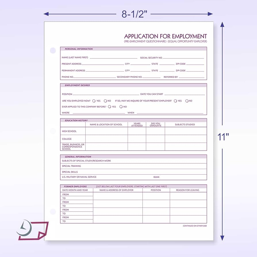 amazon-com-employment-application-forms-8-5-x-11-inches-pack-of-100-double-sided-3-hole-punched-white-paper-office-products for Application For Employment Form Free Printable Amazon.com : Employment Application Forms, 8.5 x 11 inches, Pack of 100, Double-Sided, 3-Hole Punched, White Paper : Office Products for Application For Employment Form Free Printable