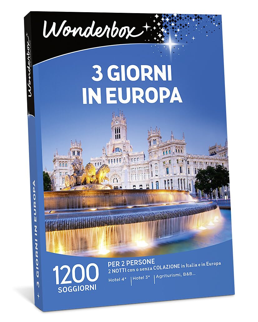 Wonderbox - Cofanetto Regalo - 3 Giorni in Europa - 2 Notti con o Senza Colazione - per 2 Persone - Hotel 4* e 3*, agriturismi, B&B in Italia e in Europa...