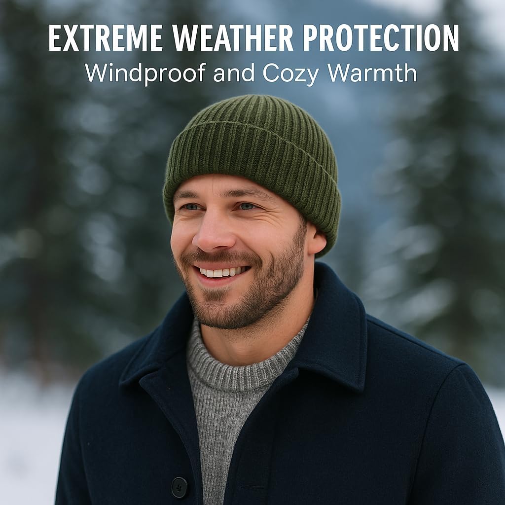 Oversized L/XL/XXL Merino Wool Beanie Hat for Men Big Head Cuffed Watch Cap Warm Soft Knit Winter Hat - Image 7