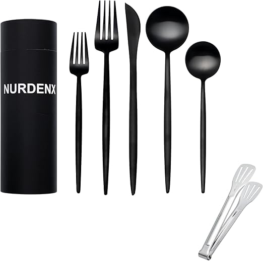 Matte Black Silverware Set, 20-Piece Satin Finish Stainless Steel Flatware Set Service for 4, Knives/Forks/Spoons Included, Cutlery Set for Home and Restaurant, Dishwasher Safe