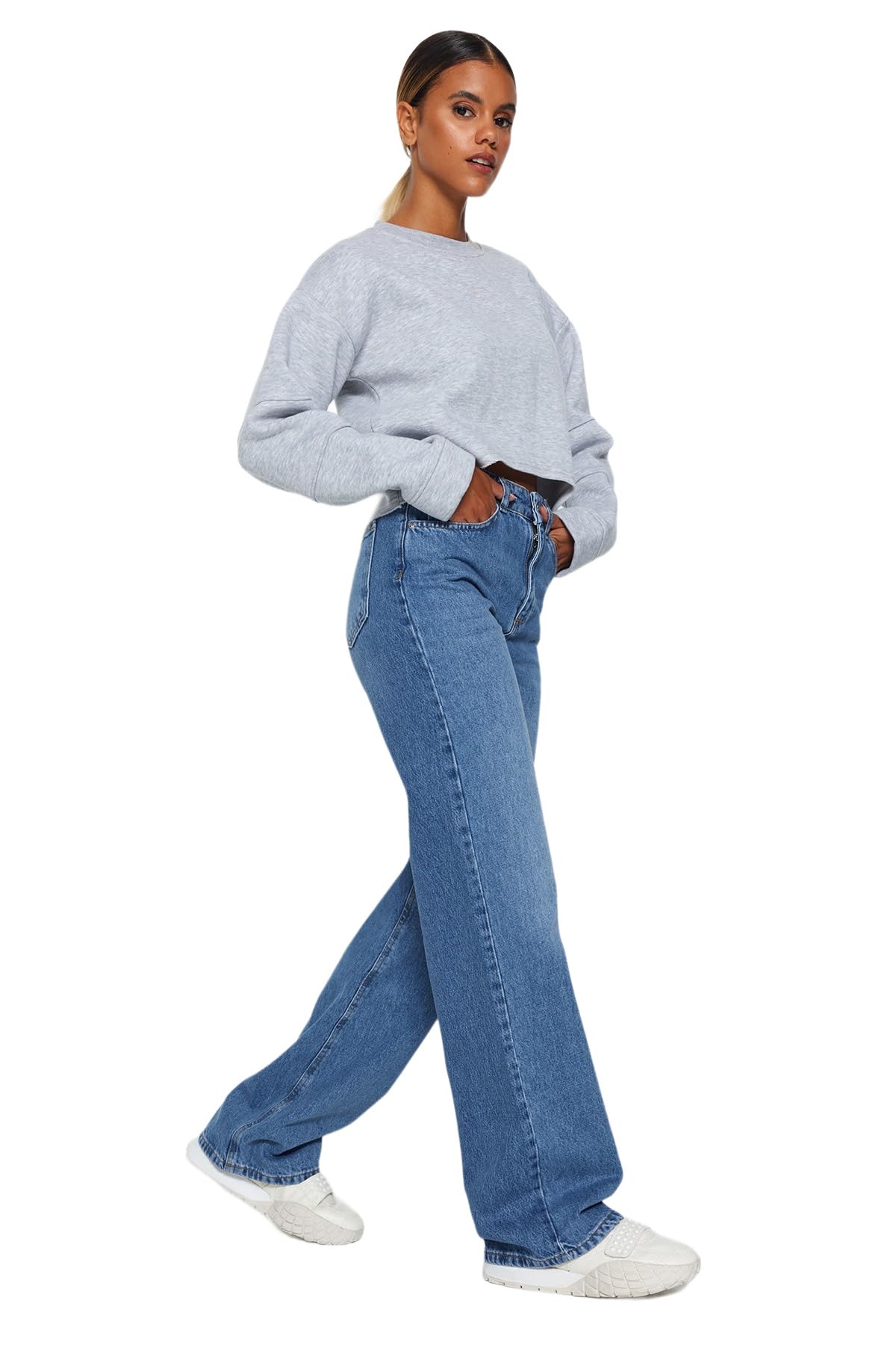 Trendyol Damen Gerade Weites Bein Hohe Taille Jeans – Bild 3