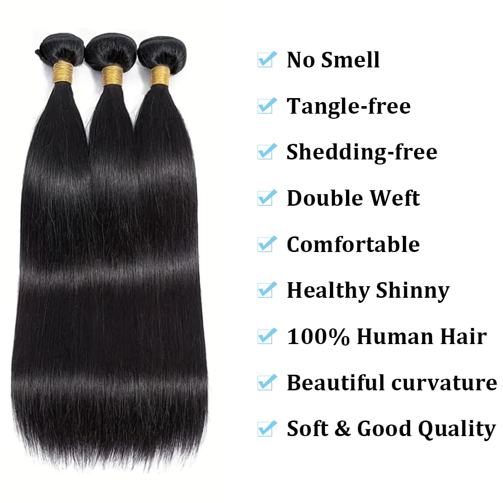 Tessitura brasiliana capelli umani fasci umani umani capelli naturali meche tessitura 3 fasci dritti 100% capelli umani naturali neri 10 12 14 pollici (Total 210g)