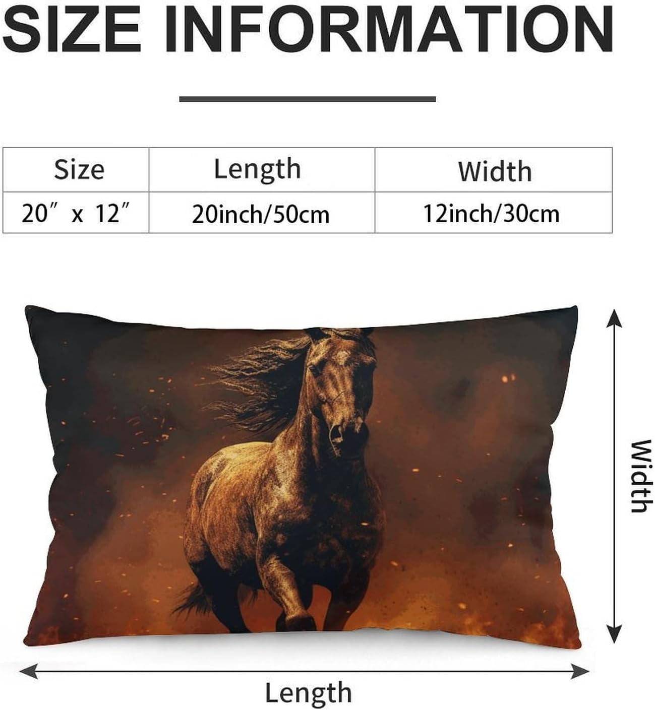 Flame Horse Pillow Cases Queen Size Set of 1 Soft Comfortable Throw Pillows Covers Decorative Pillowcase with Zipper Bed Cushion Covers for Couch Sofa Bedroom 12 "x20