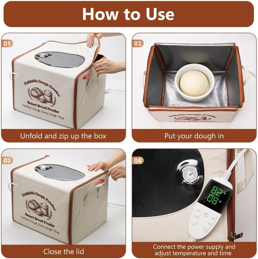 Foldable Dough Proofer Box with 70-130°F Temp Control & 12H Timer | Sourdough Proofing Box For Sourdough, Bread Baking, Pizza, Space-Saving & 5-Layer Fabric,Outfit Three Dedicated Heating Zones