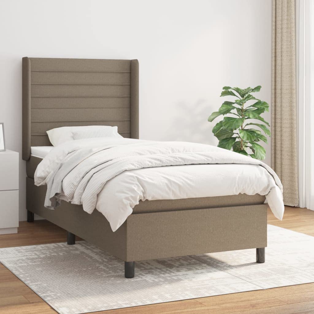 Tkanina z regulowanym zagłówkiem kontynentalne 80x200 cm Taupe | Łóżko kontynentalne z materacem 80x200 cm sprężyny kieszeniowe tapicerowane zagłówek regulowany taupe