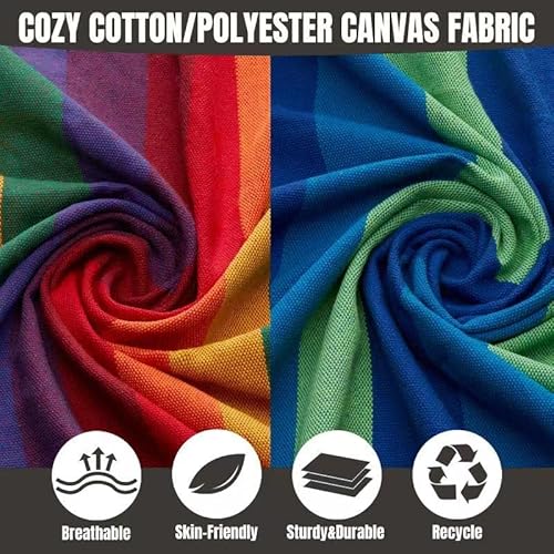 Chulim Hammock Chair Hanging Swing - Cotton Weave Canvas With Hardware Kits, Max 330Lbs, Xl Hanging Chair For Indoor Outdoor Patio Yard - Blue & Green Stripe #TOP5