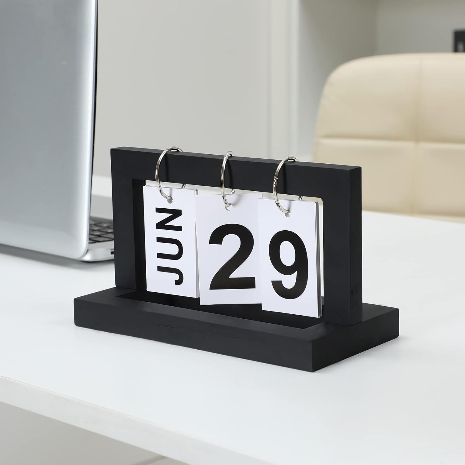 Perpetual Flip Desk Calendar- Small Cute Office Desktop Calendar with Memorial Day Tracking - Classic Black image 4