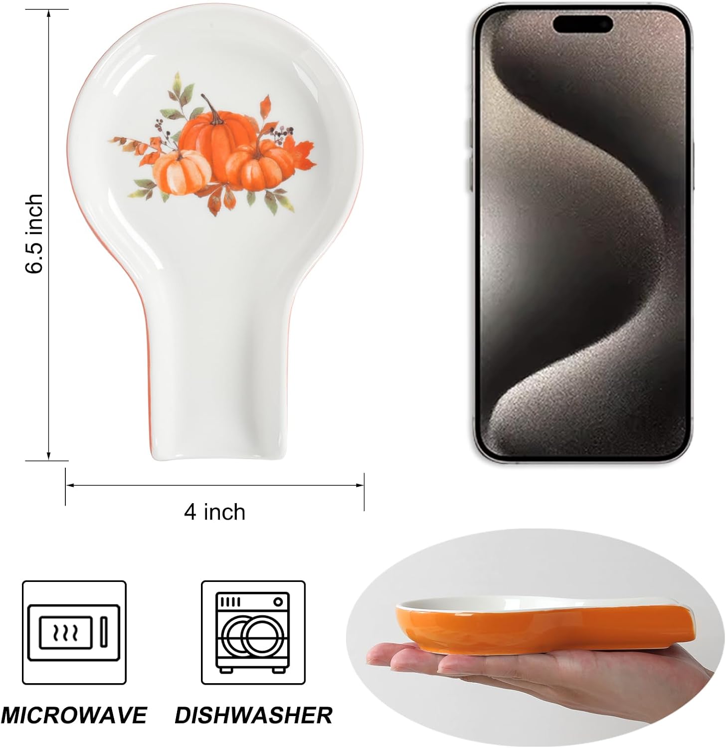 Spoon Rest for Stove Top Kitchen Decor Ceramic Spoon Holder (Pumpkin) image 2