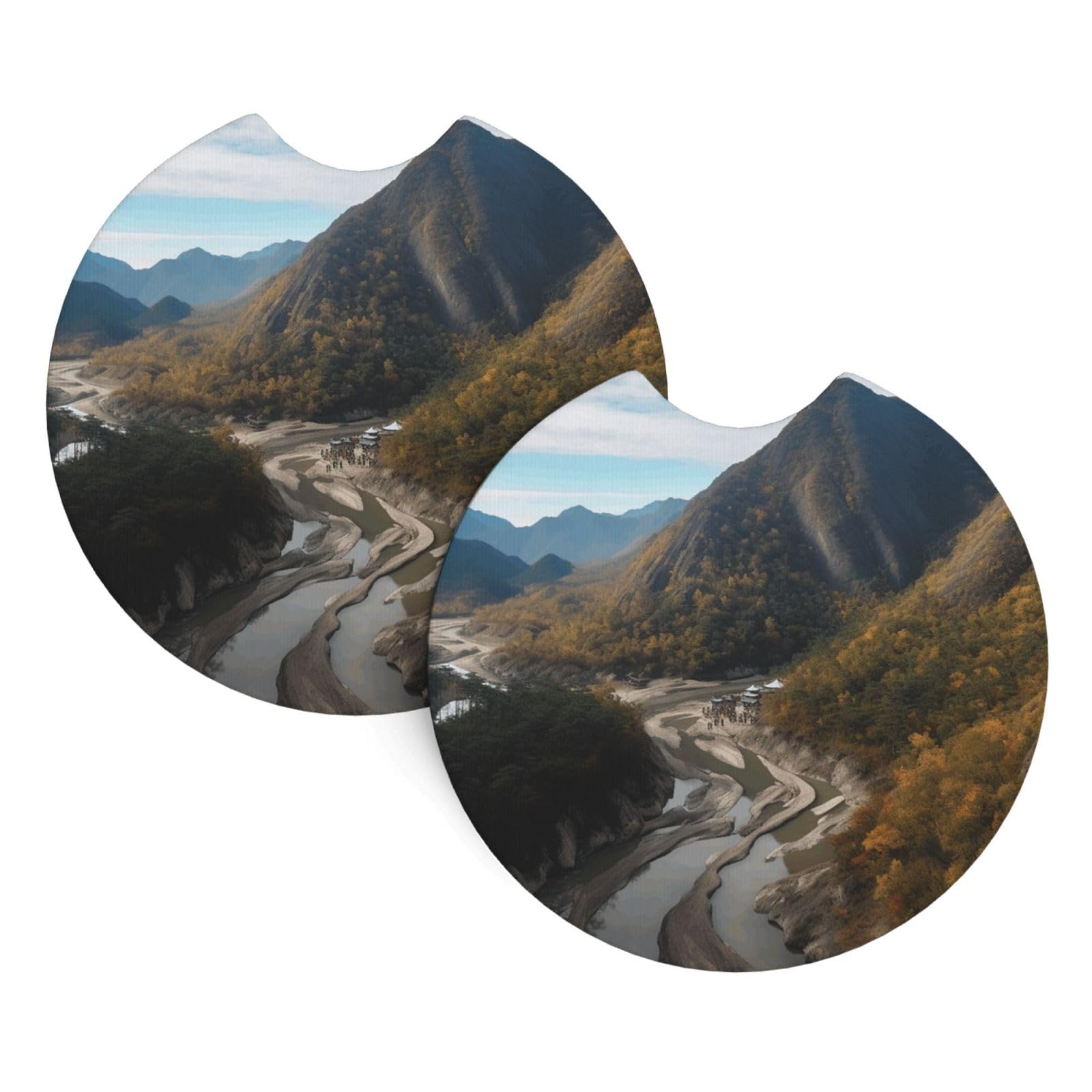2 Pack Car Coaster for Cup Holders Tourist Scenery Car Cup Coaster 2.7" Neoprene Non-Slip Automotive Cup Mat Universal Auto Car Interior Accessories for Women Men Cup Pad