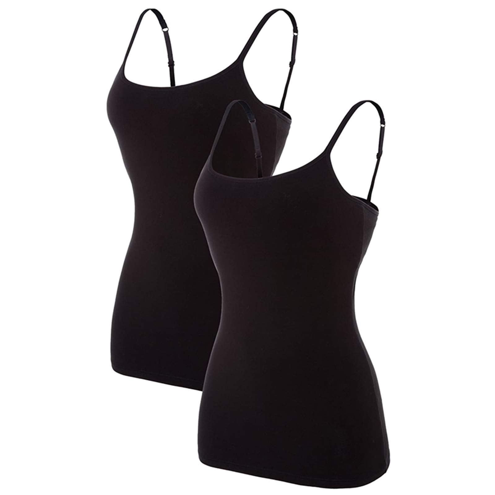 Charmleaks Women's Black Pack Of 2 Womans Cotton Camisole Vest Tops Strappy Gym Cami Top Pack Of 2, Xxl