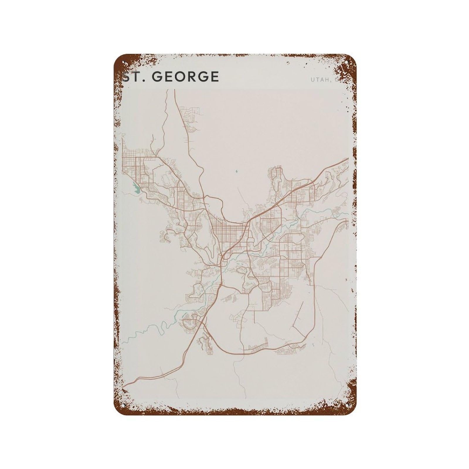xiaoxiaoshen St George Map Utah Travel Gift Farmhouse Decor Wall Decor Art Metal Tin Poster Modern Home Decor Art Home Bar Shop Decorations Vintage Sign 30x20cm