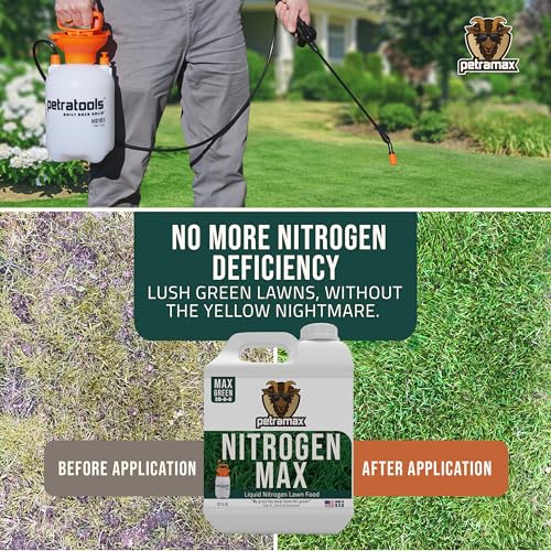 Image of Petramax Liquid Nitrogen Fertilizer 28-0-0 NPK - 32 Oz Spring & Summer Liquid Grass Fertilizer for Lawn, Spray on Easy to Apply for Deep Green Lawn Care - Slow Release High Nitrogen Turf Builder