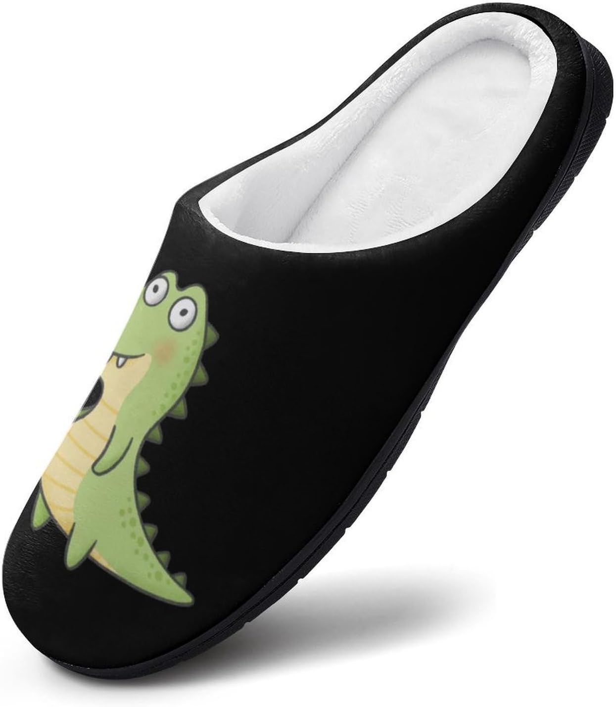 Cute Alligator Women's House Slippers Memory Foam Warm Shoes Spa Rubber Sole Indoor Outdoor