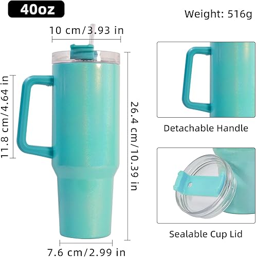 Miniatura 2 de AGH Paquete de 20 vasos de sublimación de 40 onzas con popote y tapa de acero inoxidable, aislamiento de doble pared al vacío reutilizables con asa