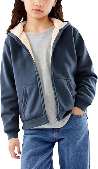 RKSTN Kids Fleece Lined Sweatshirt Jacket Warm Sherpa Liner Zip Up Hoodie with Pockets Hooded Sweatshirts