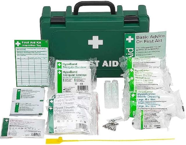 Safety First Aid Workplace First Aid Kit (Small 1-10 Persons) Economy HSE-Compliant with Inspection Tags, Wall Bracket, Extra Plasters