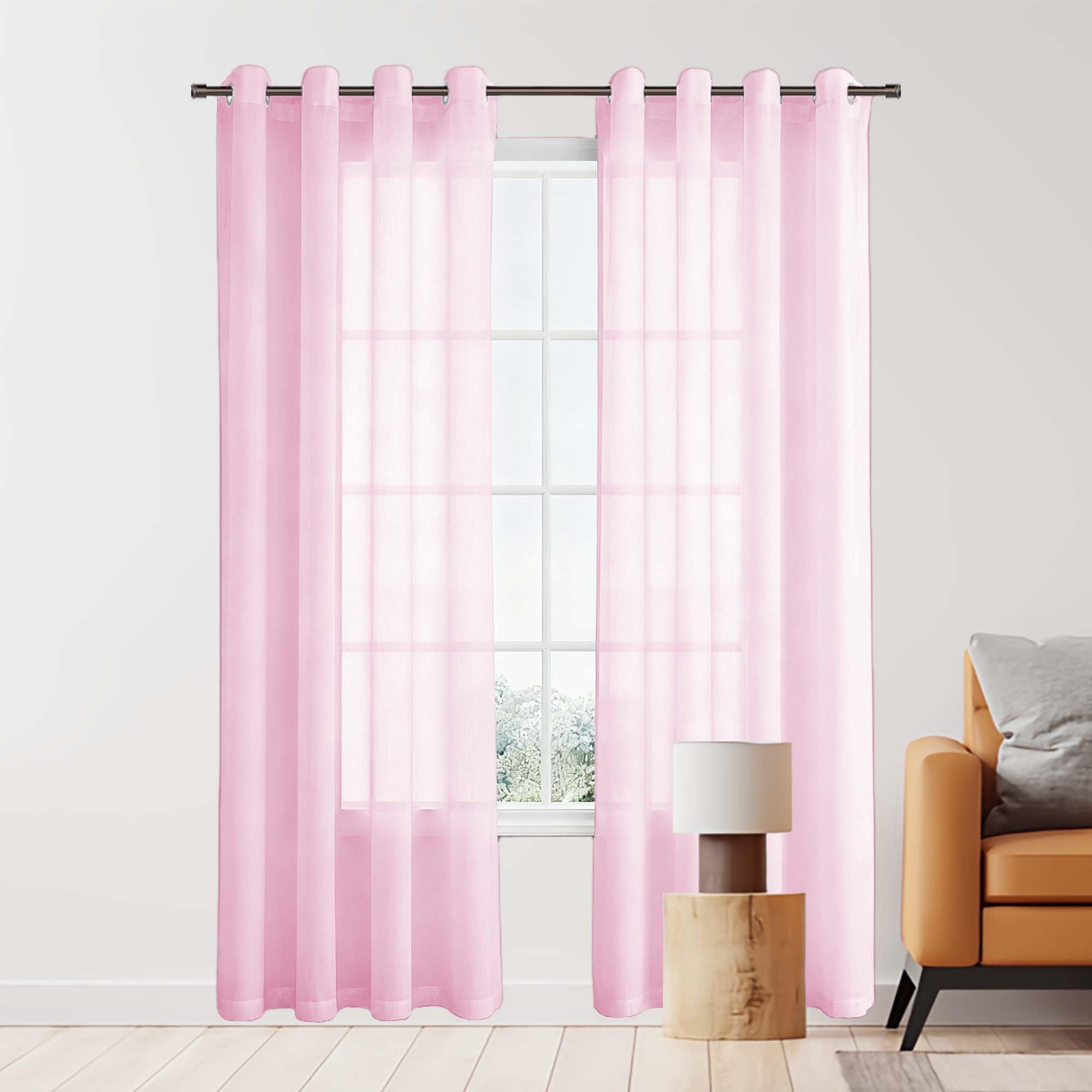 Rideaux voilages à oeillets rose grand format 300x305 pour fenêtre de cuisine
