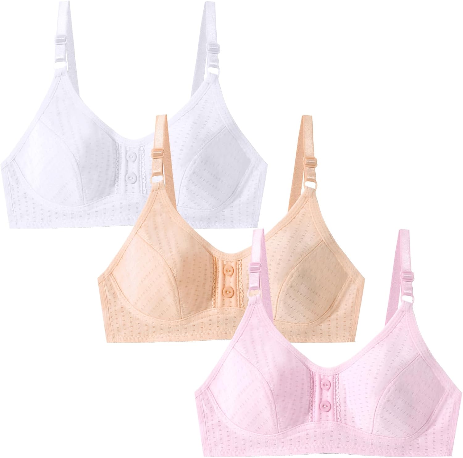 SEAUR Girls Training Bras Cotton Comfortable Teenager Bralette Soft Breathable Chest Double Lined Adjustable 3 Packs
