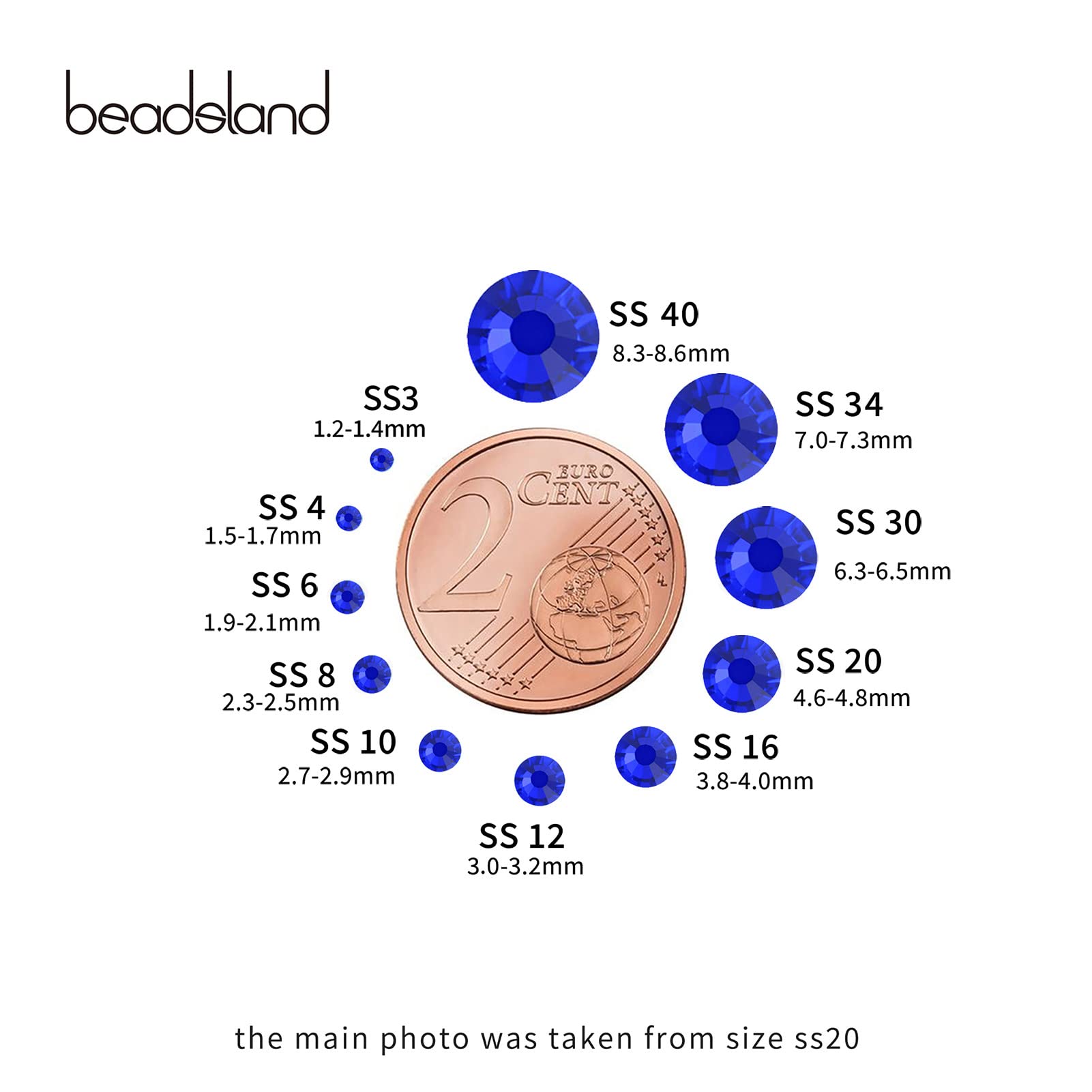 Beadsland 1440 PCS Flat Back Crystal Rhinestones Round Gems for Nail Art and Craft Glue Fix,Sapphire(SS10(2.7-2.9mm))