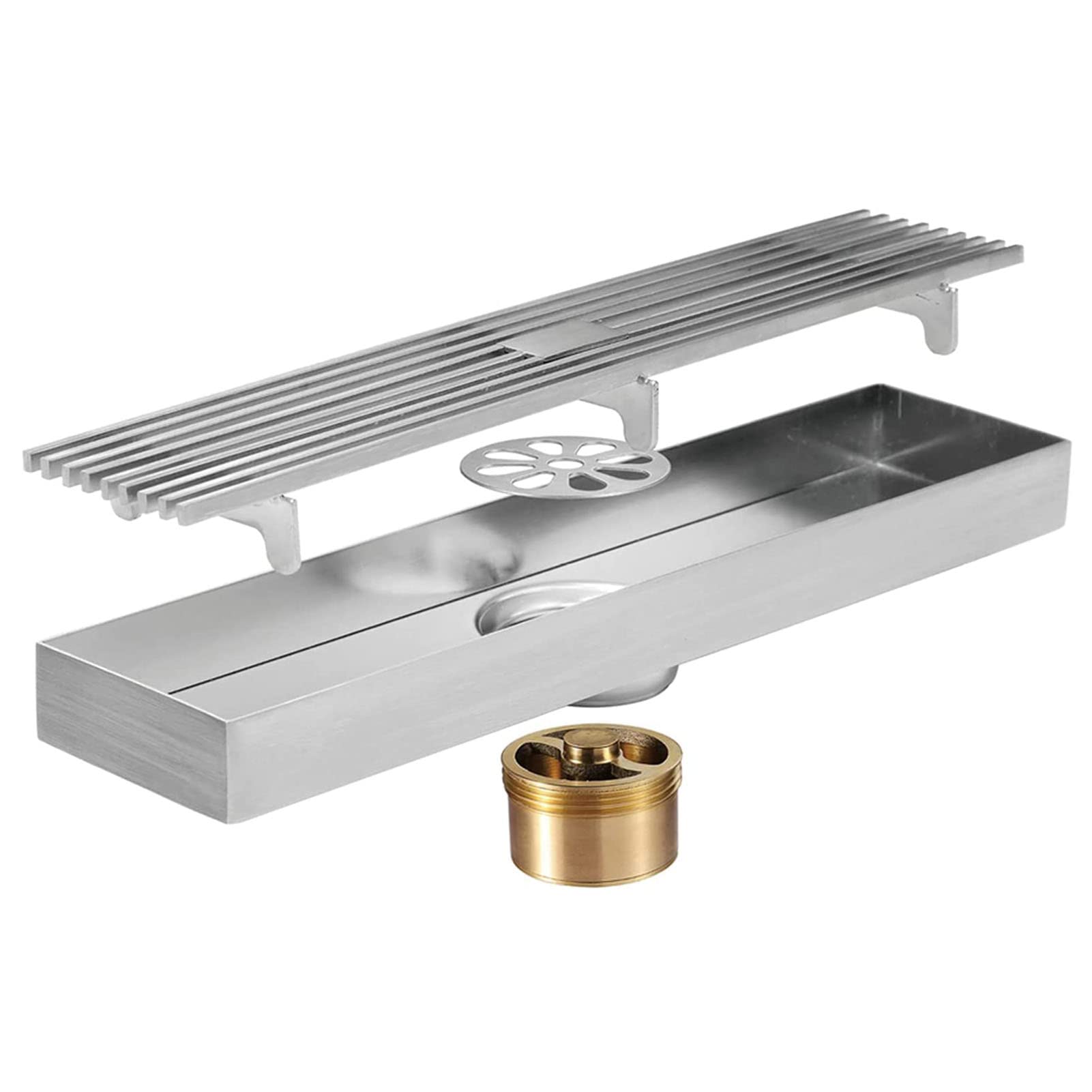 Scarico Doccia Lineare 30cm, Scarico a Pavimento Rettangolare per Bagno, Scarico Doccia in Acciaio Inox con Griglia Patten Rimovibile, Filtra Capelli, Scarico a Pavimento Doccia,Brushed nickel