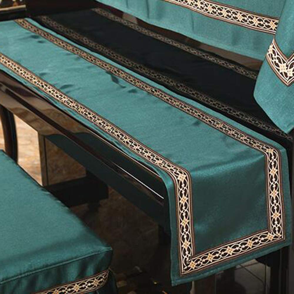 Copertura Per Pianoforte Di 3,tessuto Solido Copertina Pianoforte A Tinta Unita Con Macrame Moderno Protettore Da Tastiera Con Coperchio Sgabello Per Upright Vertical Piano Verde Scuro Rivestiment