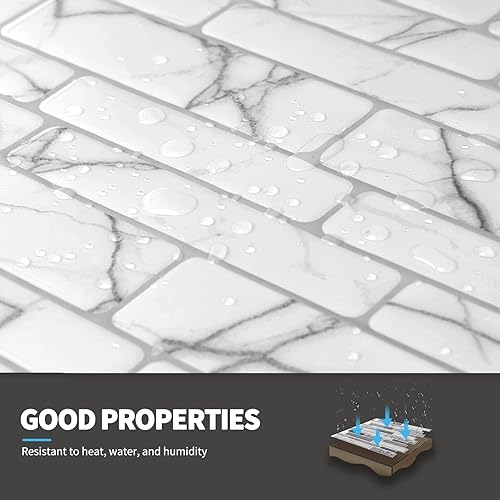 Miniatura 6 de Art3d Protector contra salpicaduras de 10 hojas, 12 pulgadas x 12 pulgadas, diseño de mármol blanco